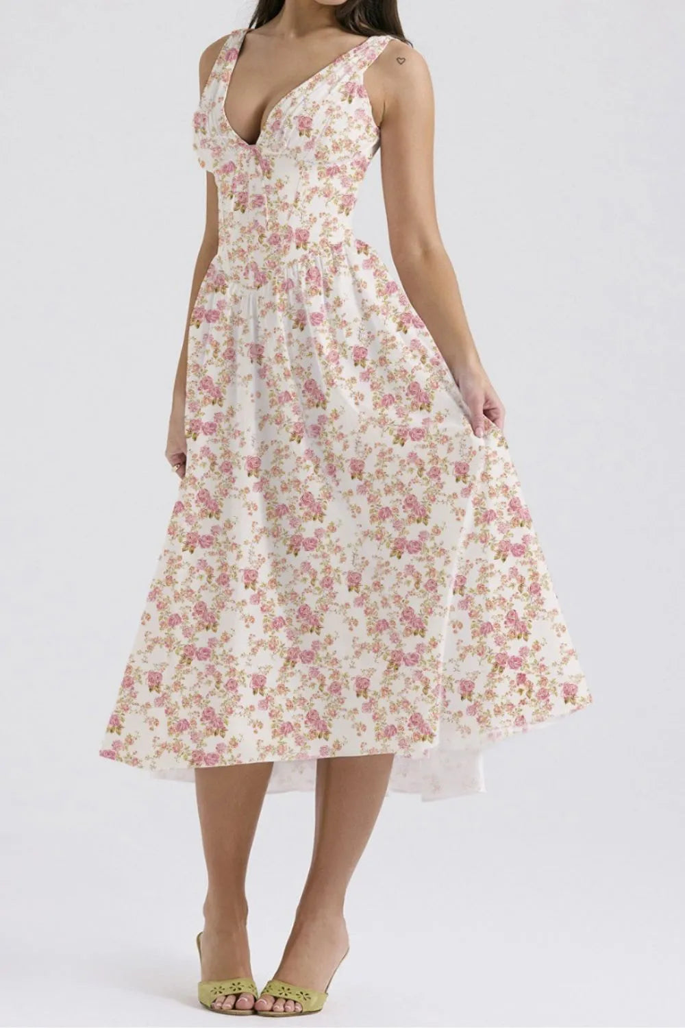 Floral V-Neck Sleeveless Midi Dress with Pockets - Blushé Belle