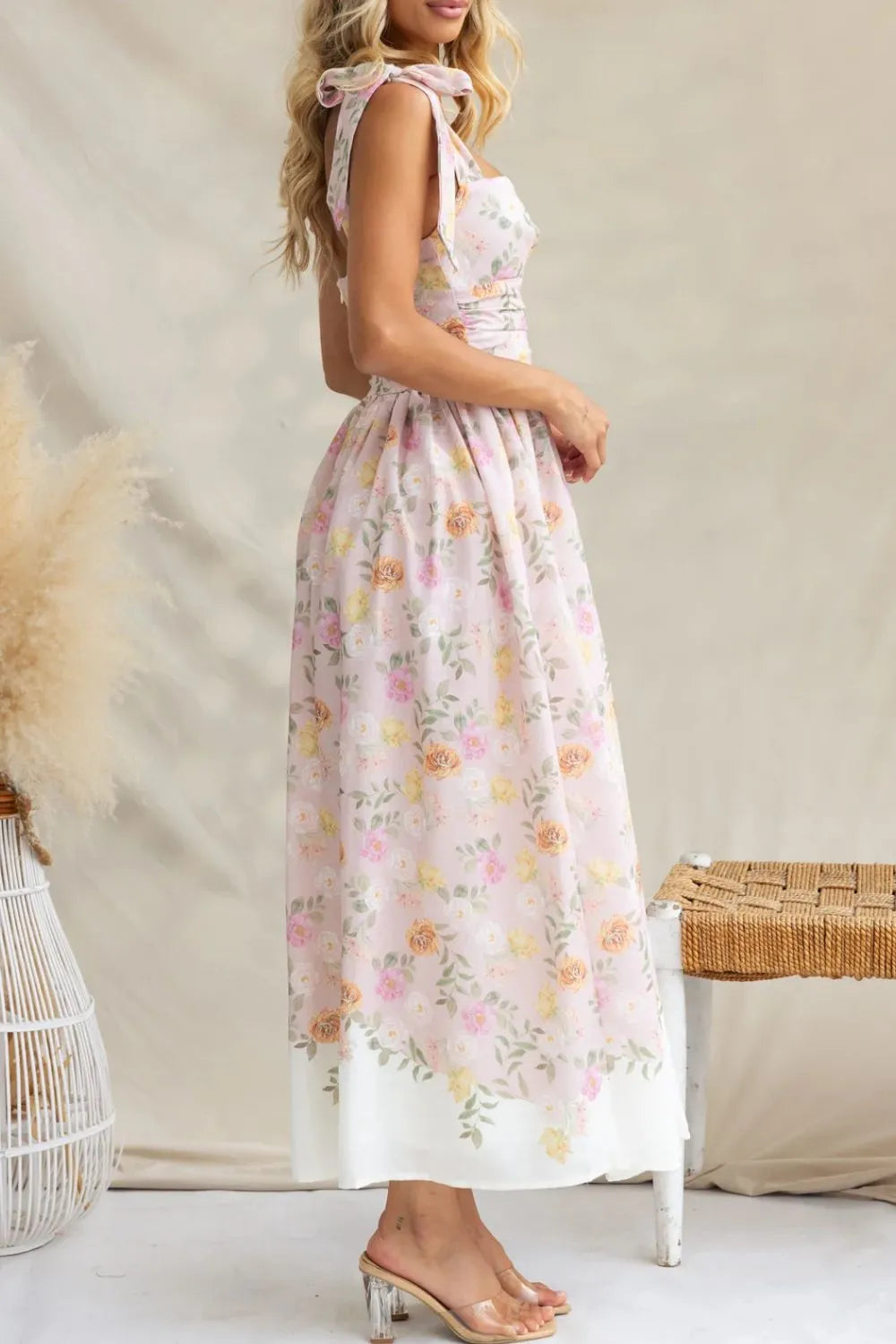 Printed Tie Shoulder Midi Cami Dress - Blushé Belle