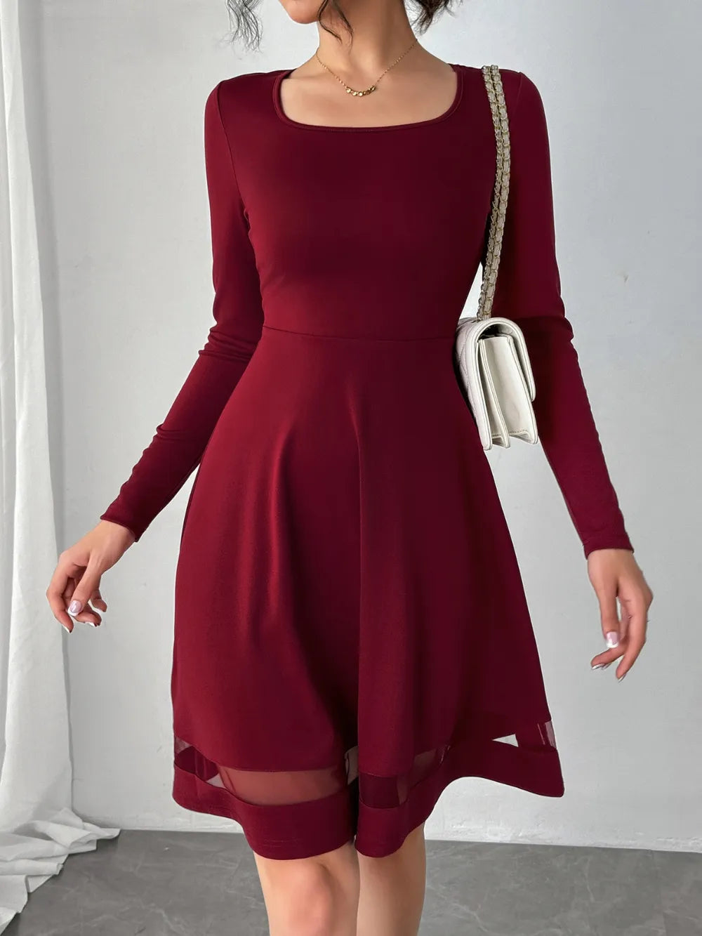 Square Neck Long Sleeve Mini Dress - Blushé Belle