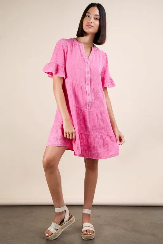 VERY J Plus Size Mineral Washed Woven Mini Dress - Blushé Belle