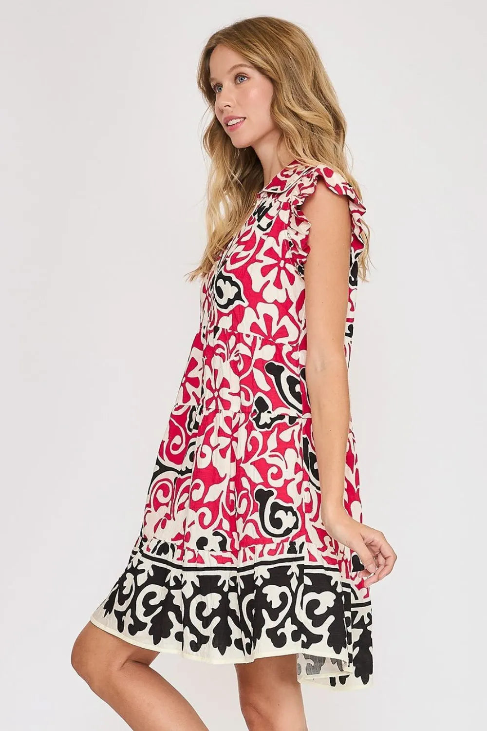 Umgee Floral Ruffled Cap Sleeve Tiered Dress - Blushé Belle