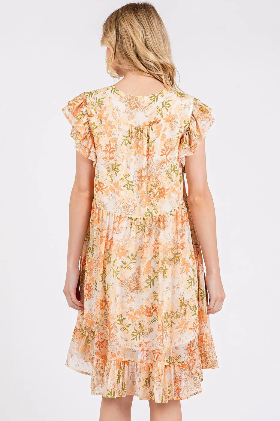 Mittoshop Floral Chiffon Ruffle Short Sleeve Mini Dress - Blushé Belle