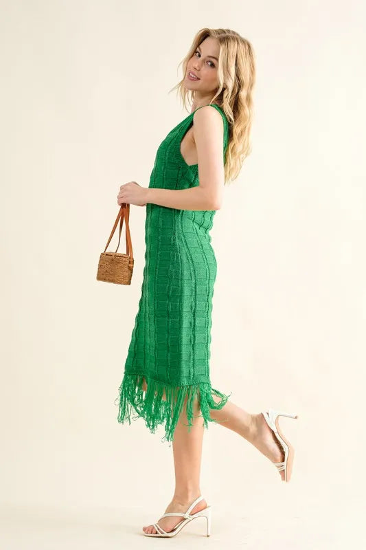 And The Why Checkerboard Drop-Needle Fringe Sleeveless Dress - Blushé Belle