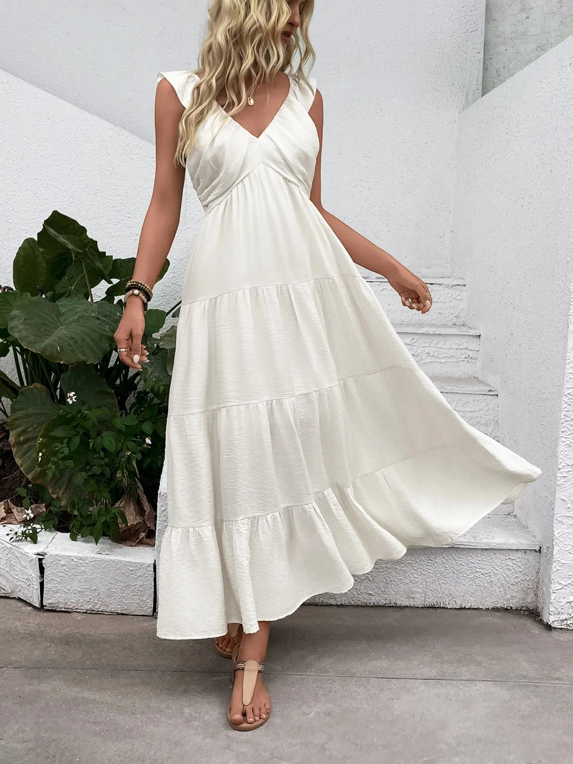 V-Neck Sleeveless Tiered Dress - Blushé Belle