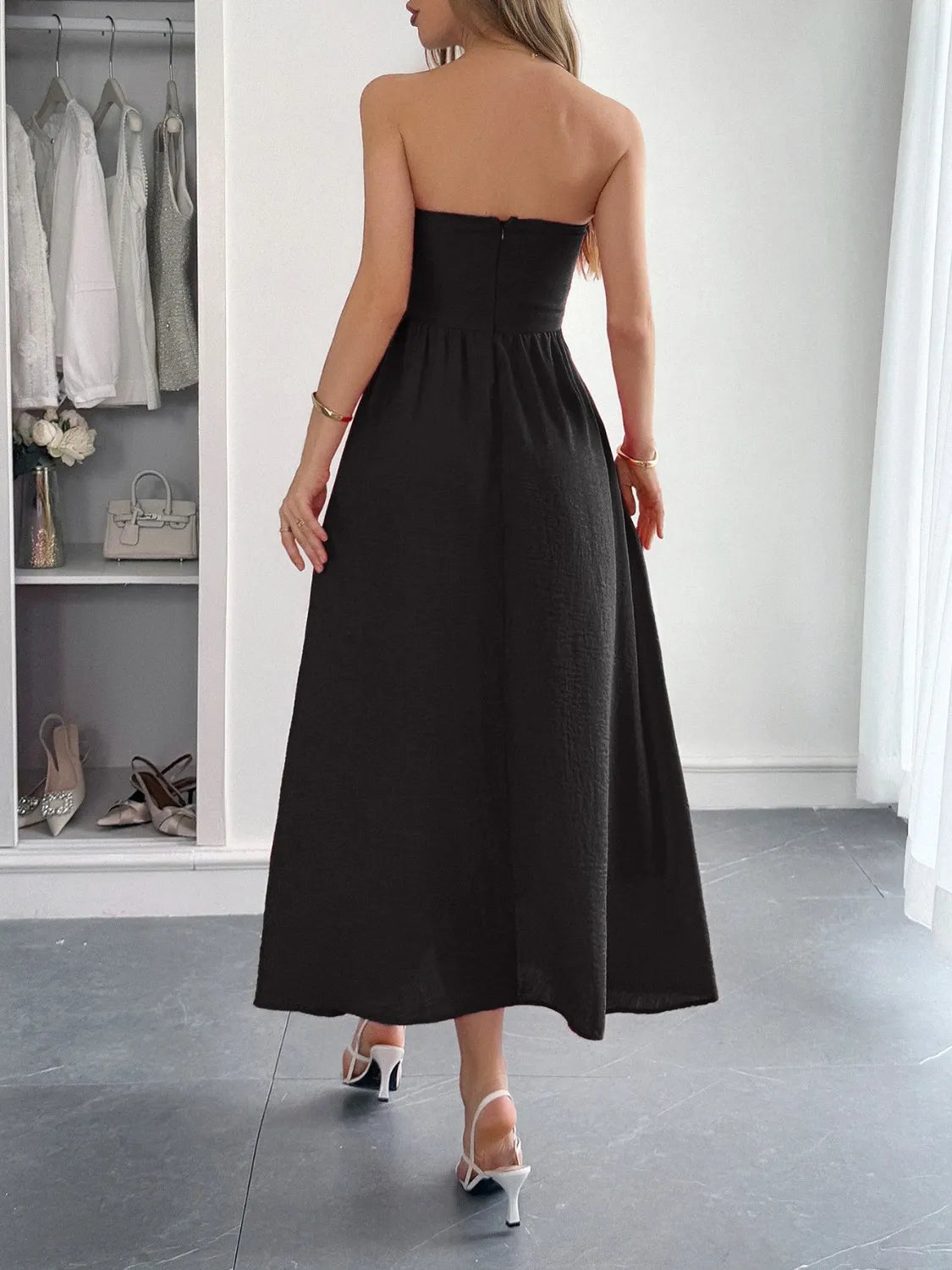 Strapless A-Line Midi Dress with Pockets - Blushé Belle
