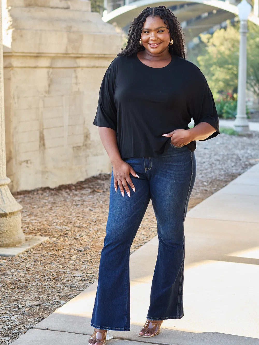 Basic Bae Full Size Round Neck Drop Shoulder T-Shirt - Blushé Belle