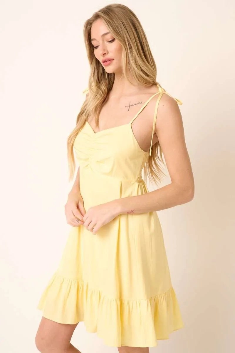 Mittoshop Ruched Detail Spaghetti Tie Mini Dress - Blushé Belle