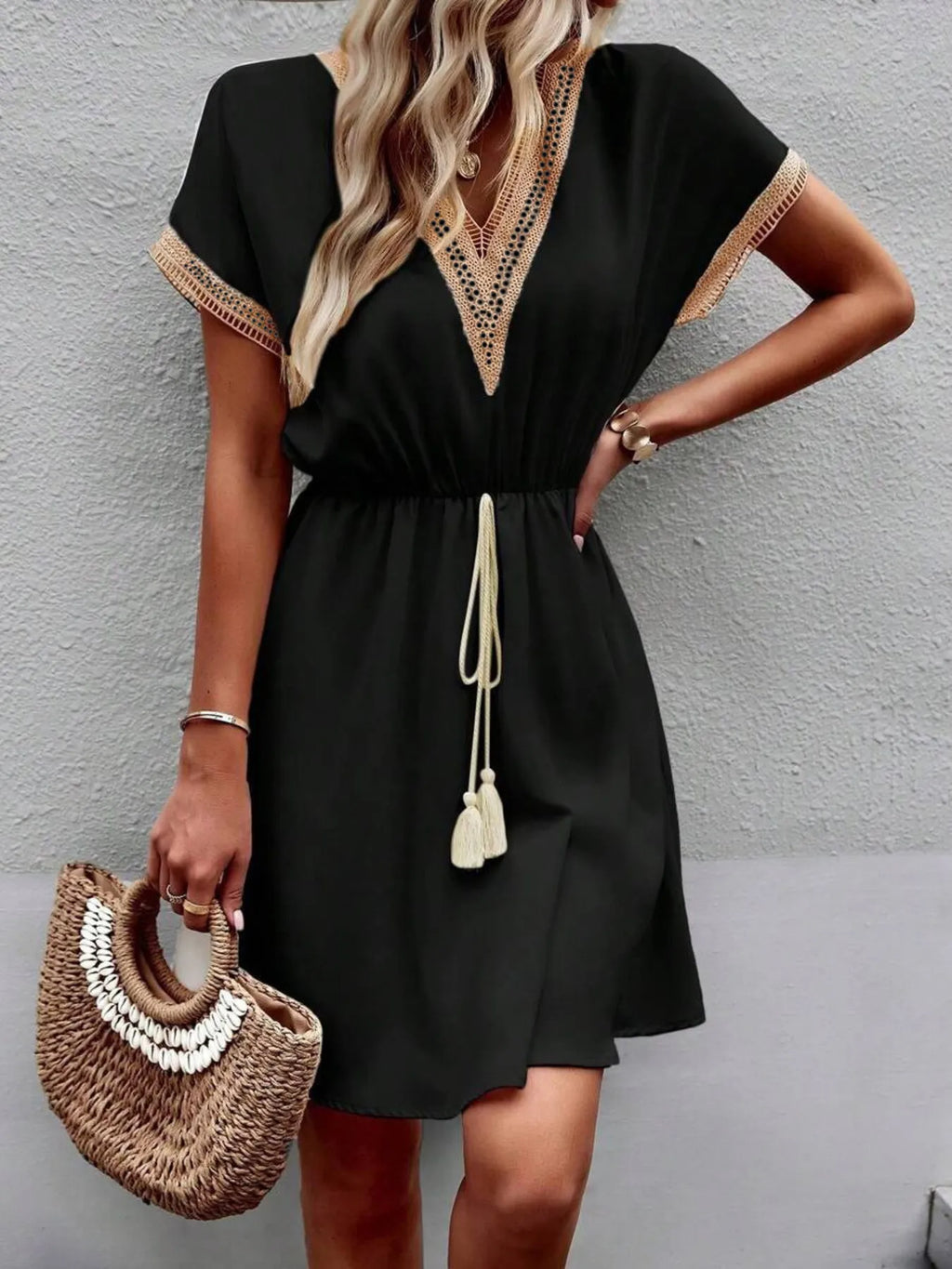 V-Neck Short Sleeve Mini Dress - Blushé Belle