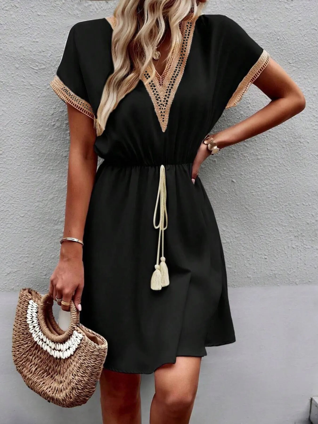 V-Neck Short Sleeve Mini Dress - Blushé Belle