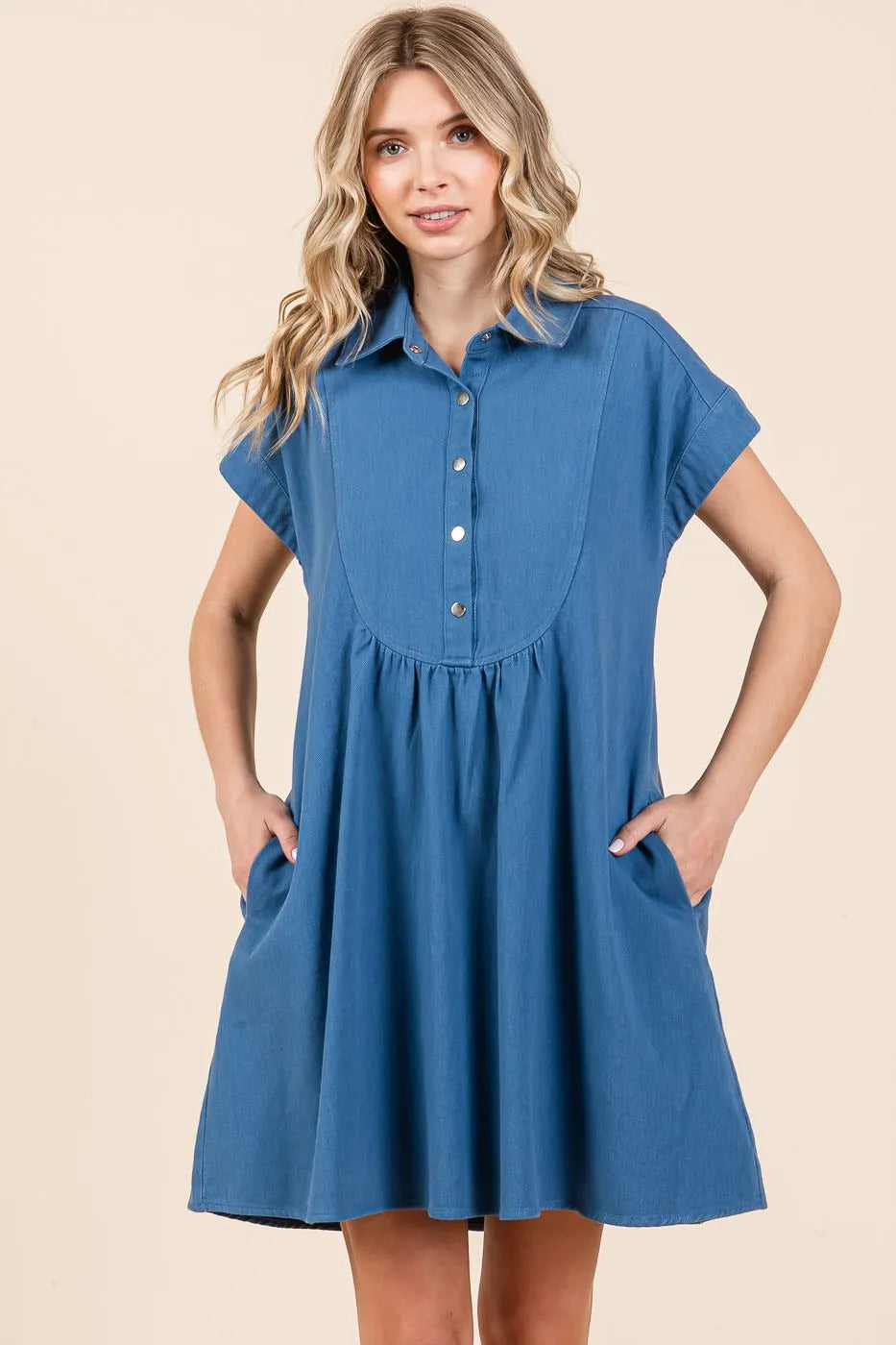 Mittoshop Twill Short Sleeve Collared Mini Dress - Blushé Belle