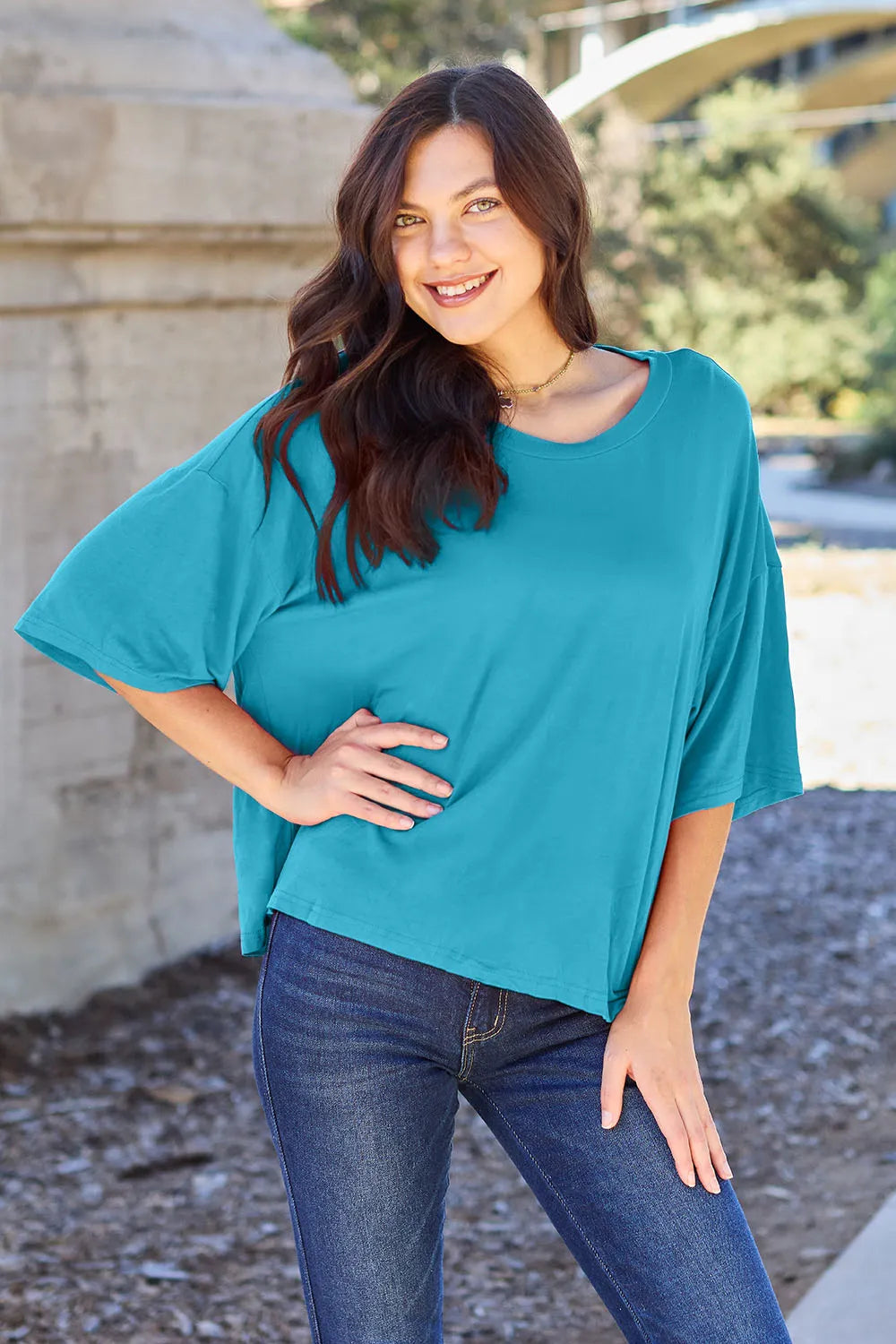 Basic Bae Full Size Round Neck Drop Shoulder T-Shirt - Blushé Belle