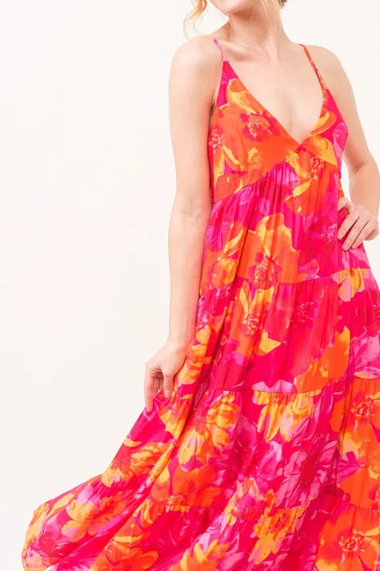 And The Why Floral Tiered Maxi Cami Dress with Pockets - Blushé Belle