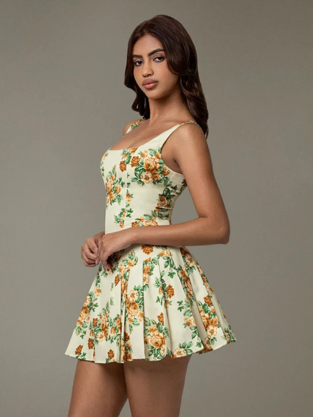 Floral Sleeveless Mini Pleated Dress - Blushé Belle