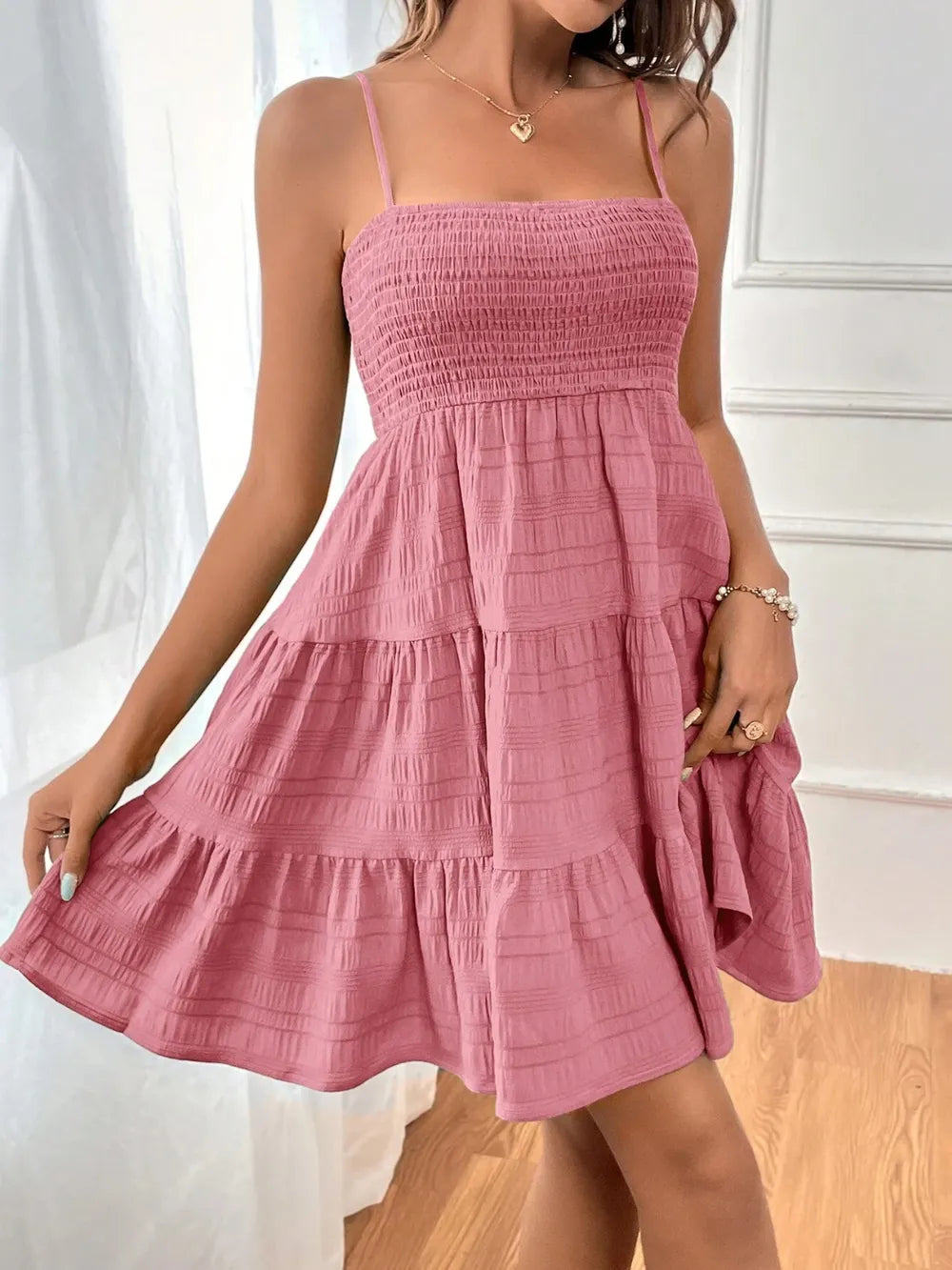 Smocked Tiered Sleeveless Mini Dress - Blushé Belle