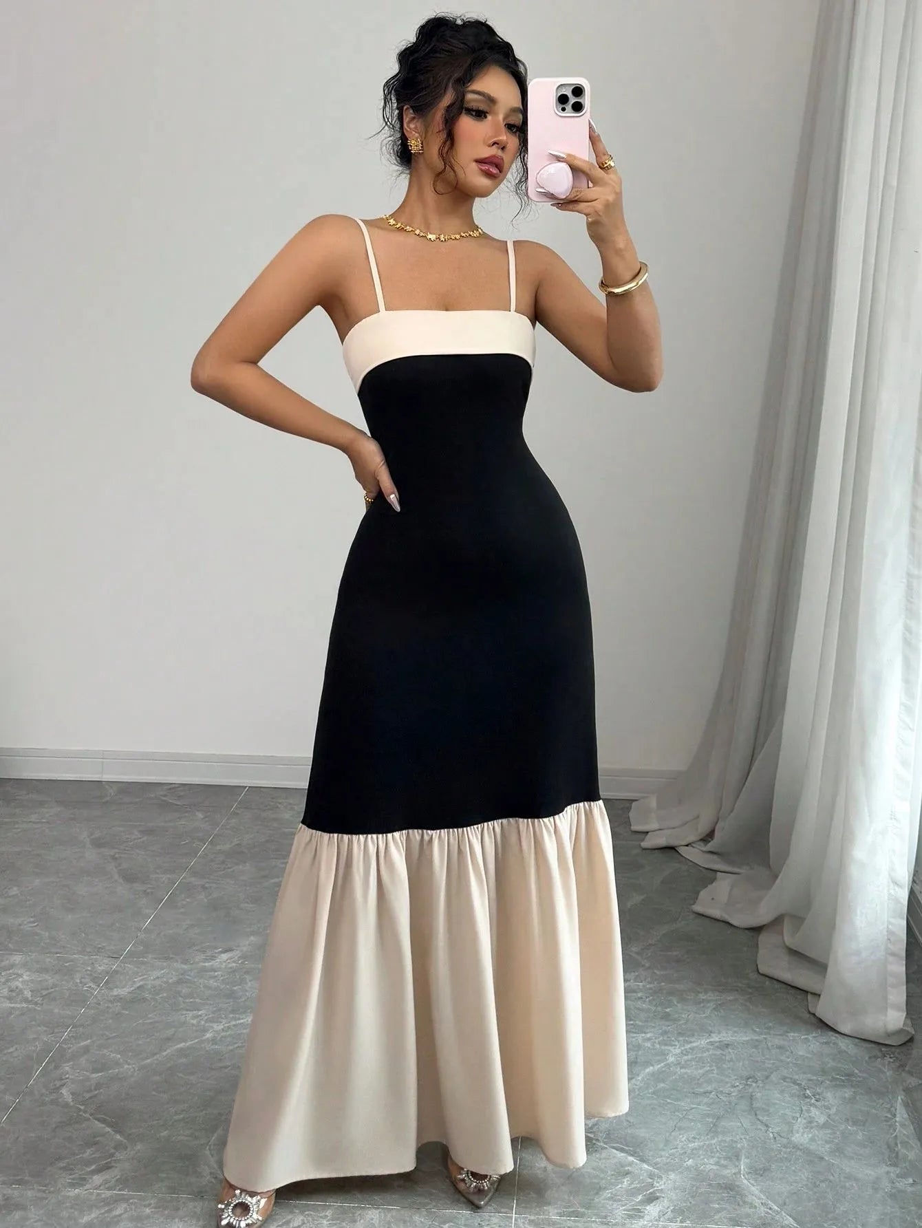 Two-Tone Spaghetti Strap Maxi Dress - Blushé Belle
