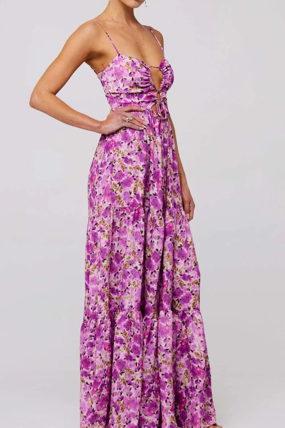 Floral Print Tie Front Tiered Maxi Dress - Blushé Belle