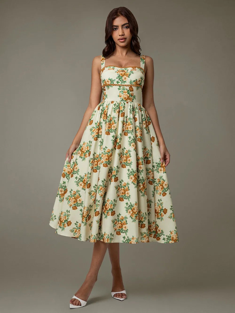 Lace Trim Floral Sleeveless Midi Dress - Blushé Belle