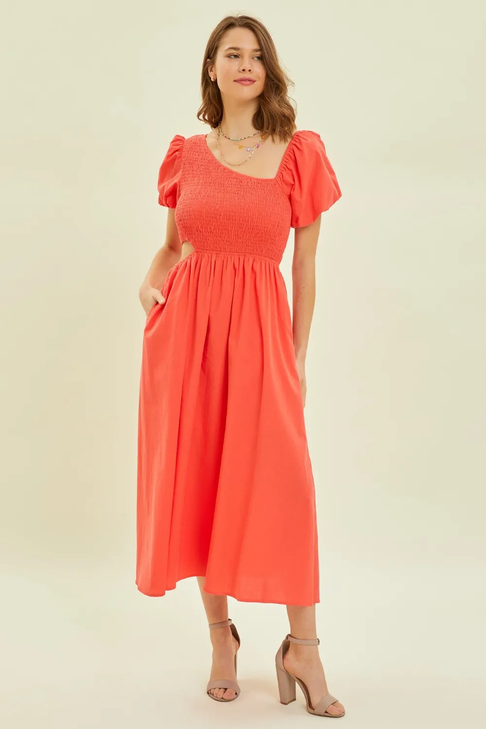 HEYSON Smocked Cutout Midi Dress - Blushé Belle