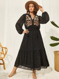 Plus Size Embroidered Tassel Balloon Sleeve Dress - Blushé Belle