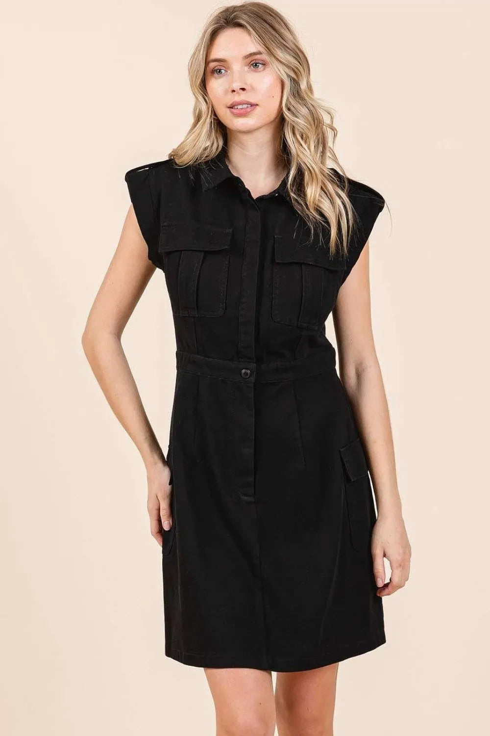 Mittoshop Cargo Pocket Half Button Mini Dress - Blushé Belle
