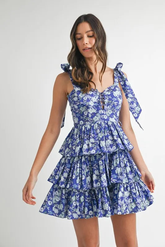 MABLE Floral Print Shoulder Tie Layered Mini Dress - Blushé Belle