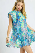 Umgee Printed Ruffle Cap Sleeve Mini Dress - Blushé Belle