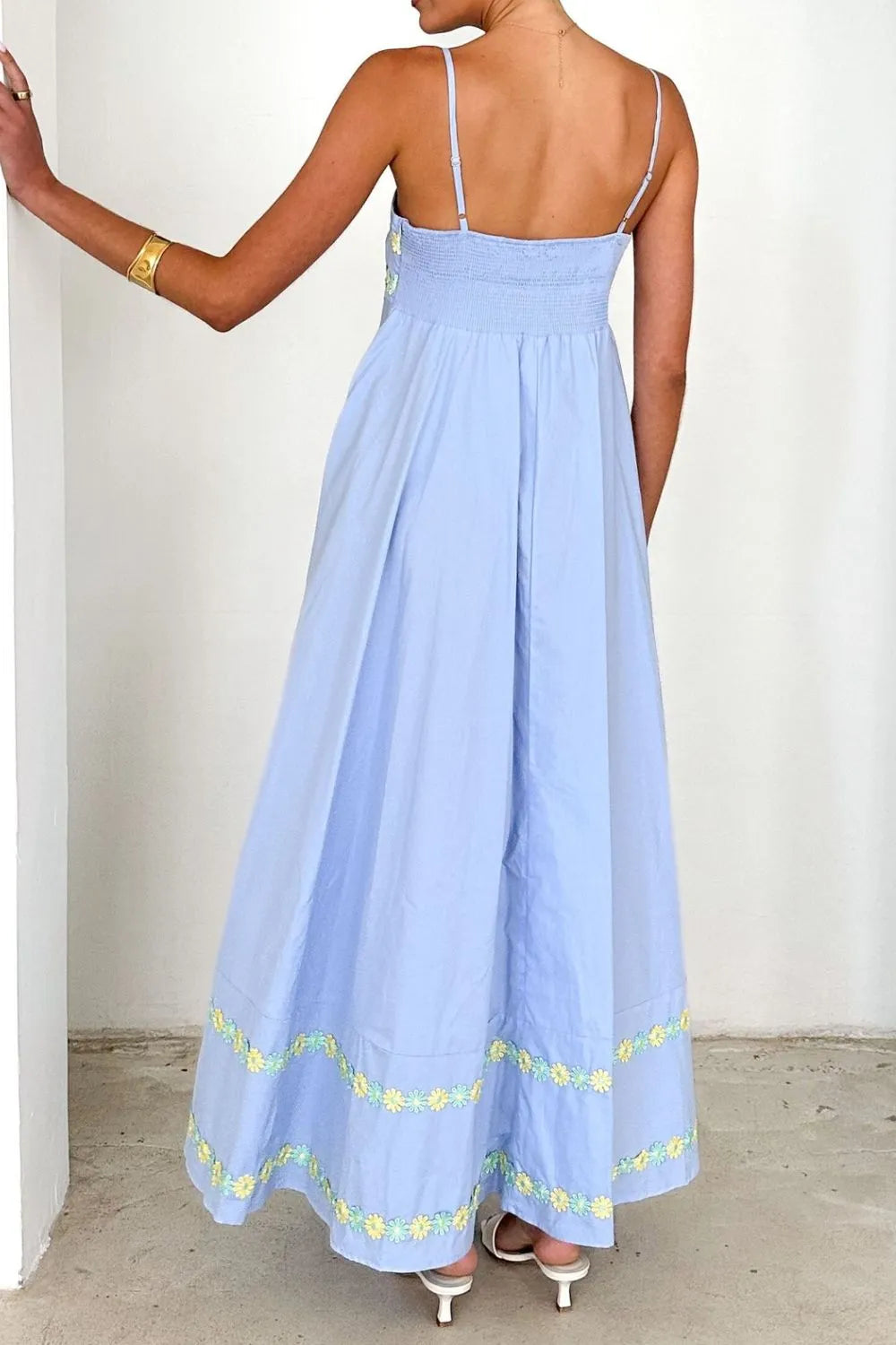 Floral Embroidered Spaghetti Strap Maxi Dress - Blushé Belle