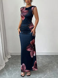 Floral Print Sleeveless Bodycon Maxi Dress - Blushé Belle