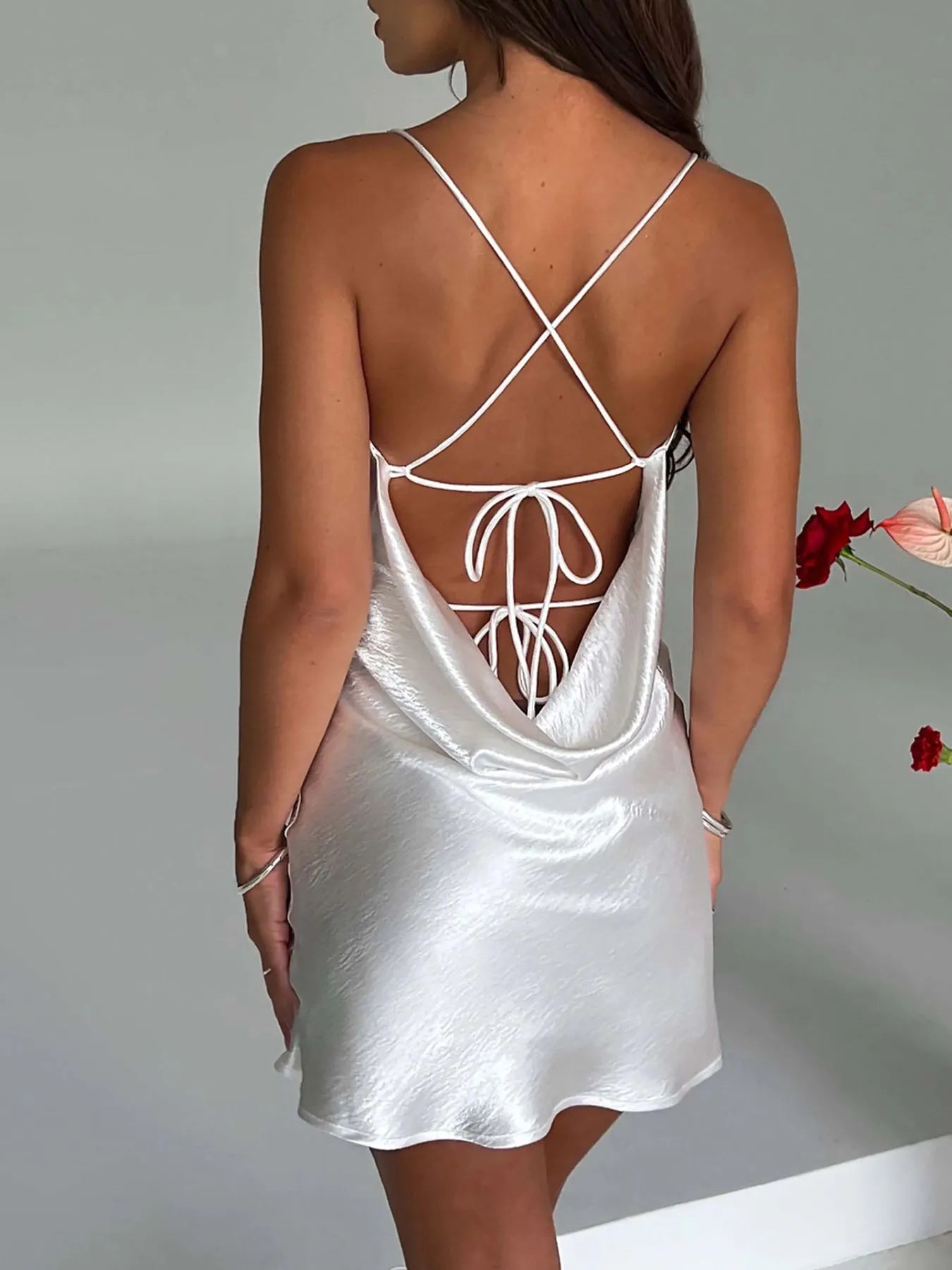 Crisscross Tie Back Mini Cami Dress - Blushé Belle