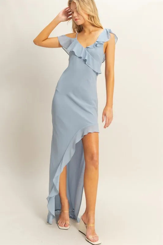 HYFVE Chiffon Ruffle Trim Midi Dress - Blushé Belle
