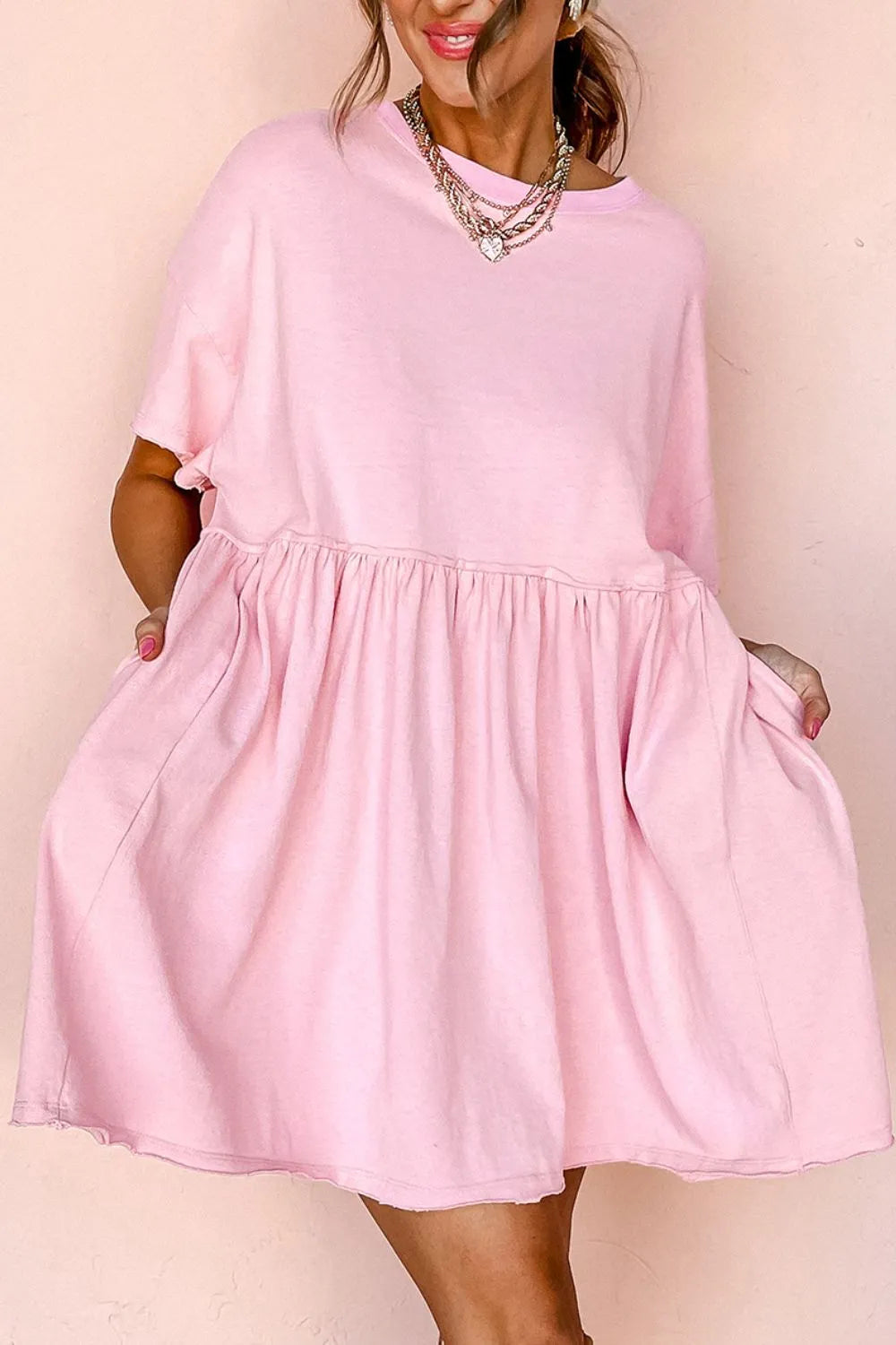 Round Neck Half Sleeve Mini Dress - Blushé Belle