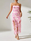 Tie-Dye Strapless Ruffle Hem Dress - Blushé Belle
