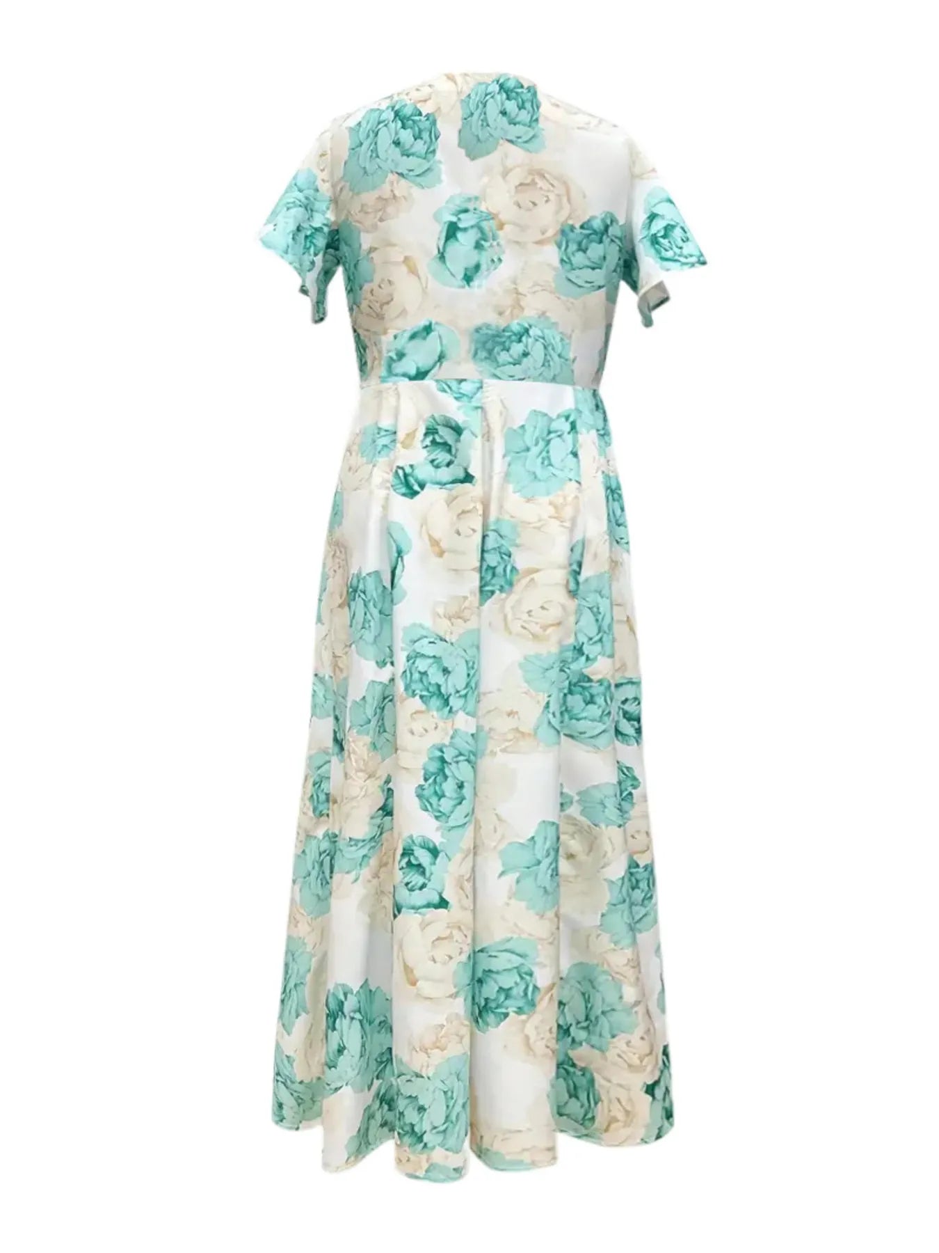 Plus Size Floral Print V-Neck Maxi Dress with Flutter Sleeves - Blushé Belle