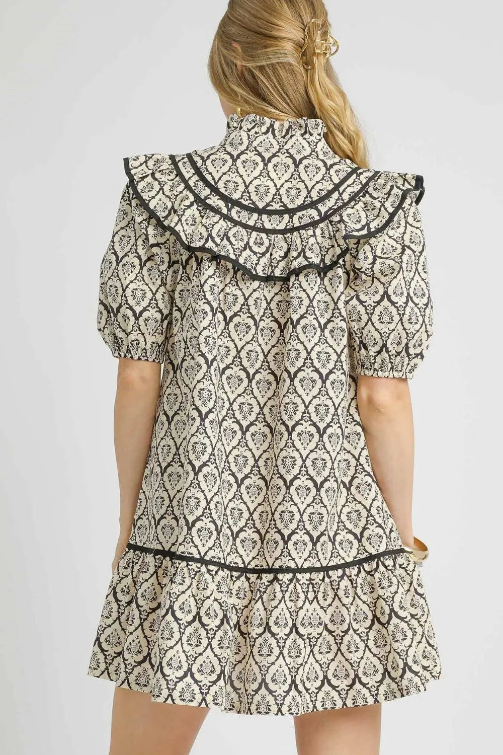 Umgee Ruffled Printed Puff Sleeve Mini Dress - Blushé Belle
