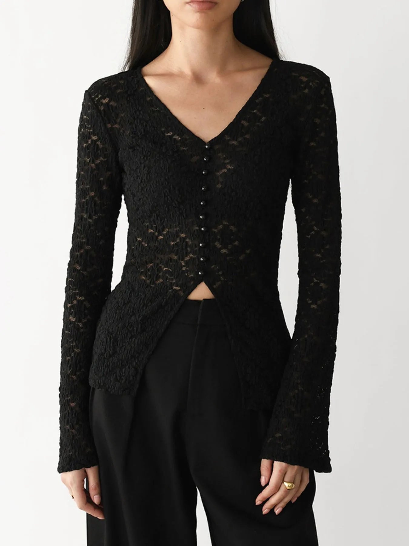 Lace V-Neck Flare Sleeve T-Shirt - Blushé Belle
