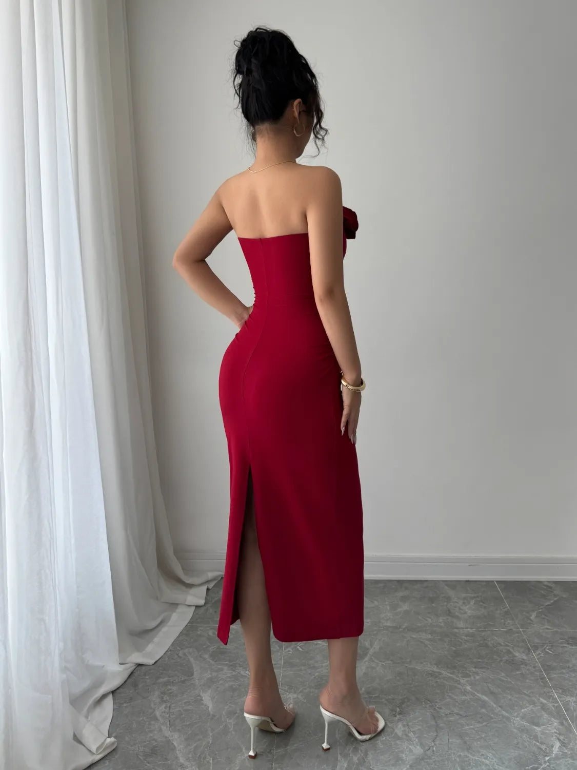 Slit Back Flower Tube Midi Dress - Blushé Belle