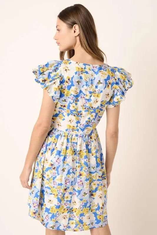 Mittoshop Floral V-Neck Cap Sleeve Mini Dress - Blushé Belle