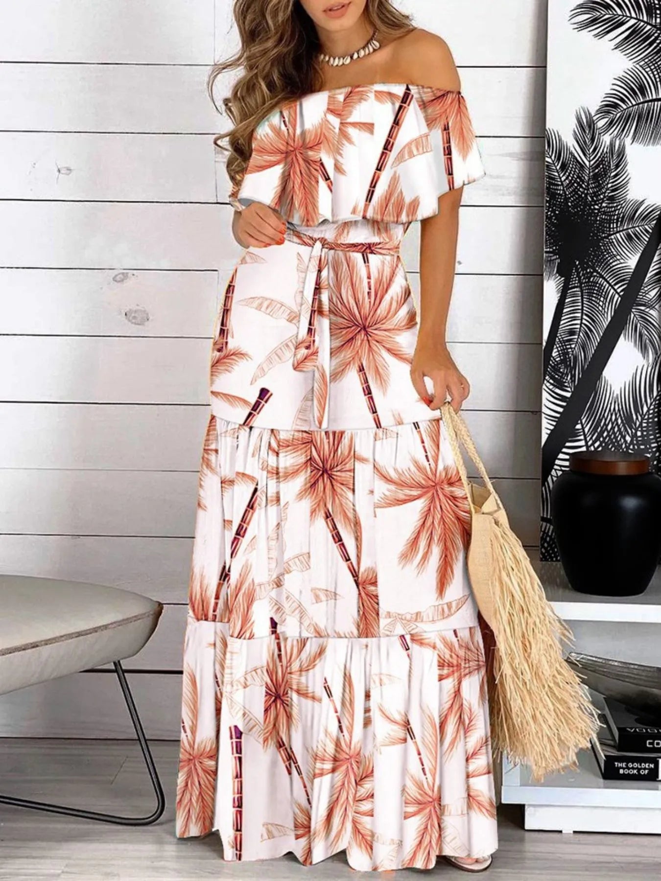Printed Off Shoulder Maxi Dress - Blushé Belle