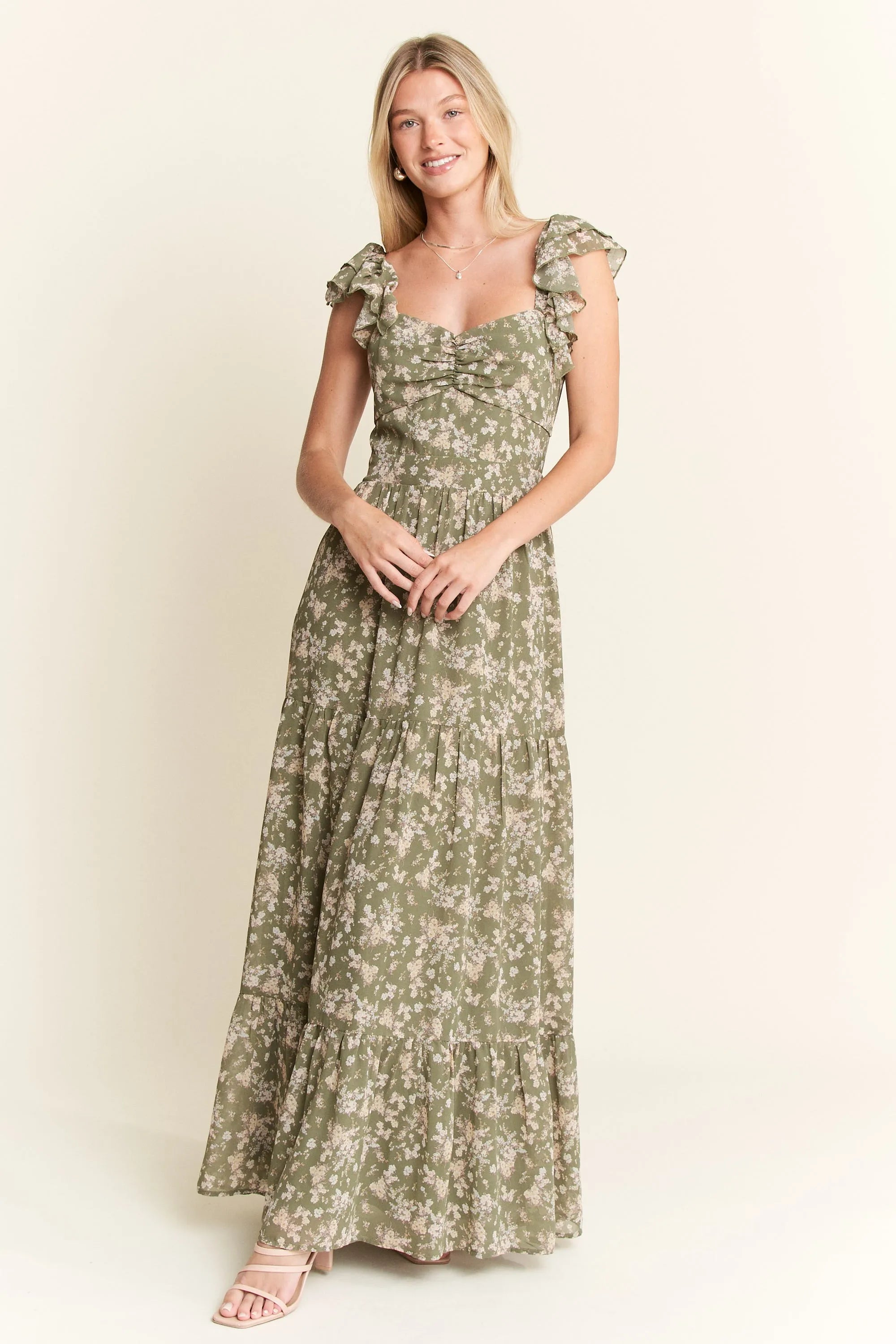 Jade By Jane Ruffle Sleeve Tiered Maxi Dress - Blushé Belle