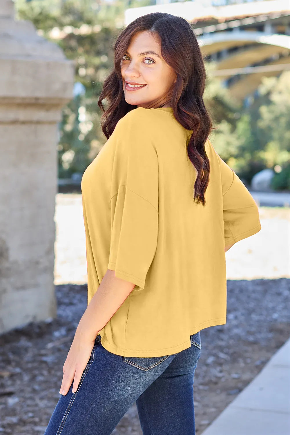Basic Bae Bamboo Full Size Round Neck Drop Shoulder T-Shirt - Blushé Belle