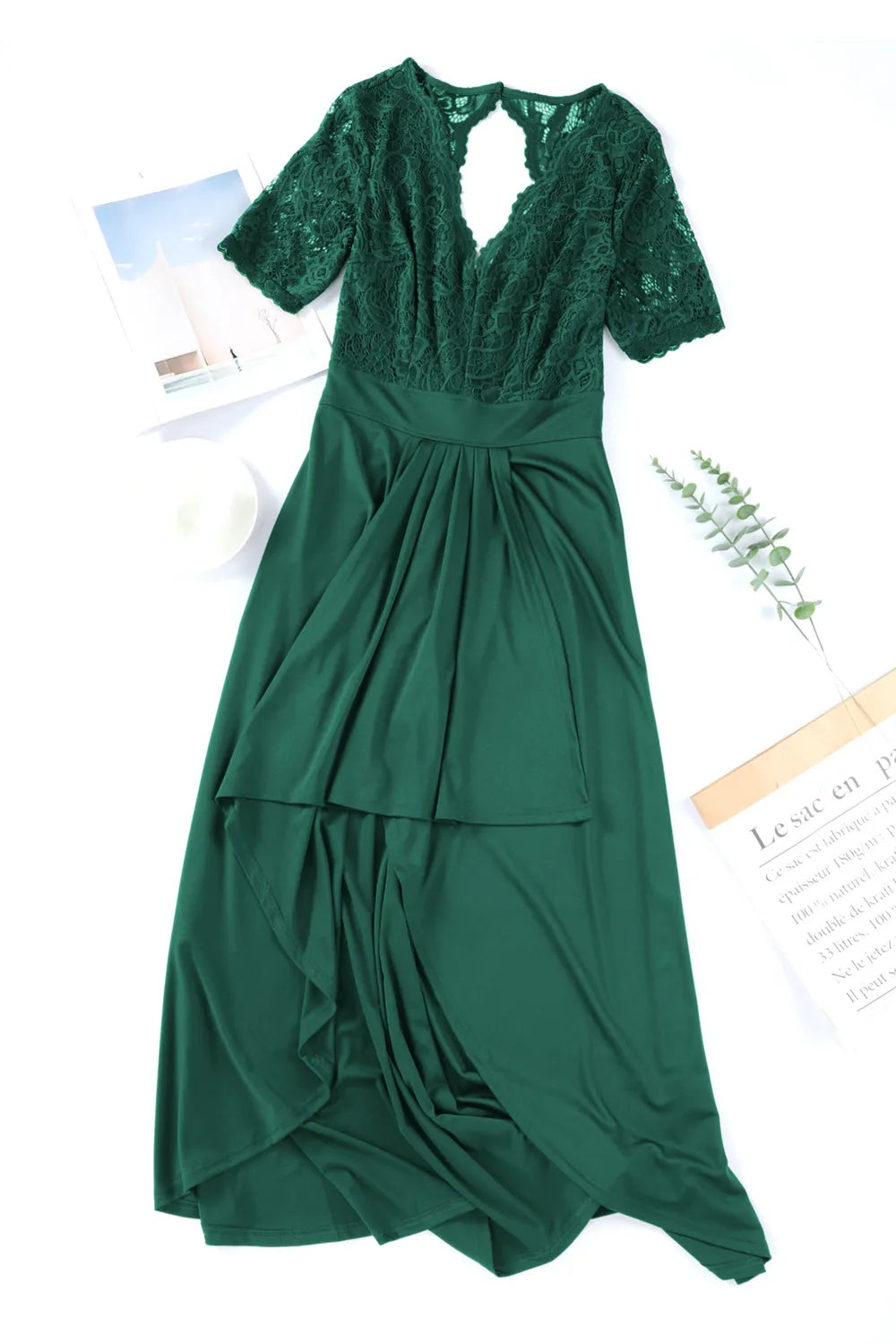 Lace Cutout V-Neck Short Sleeve Dress - Blushé Belle