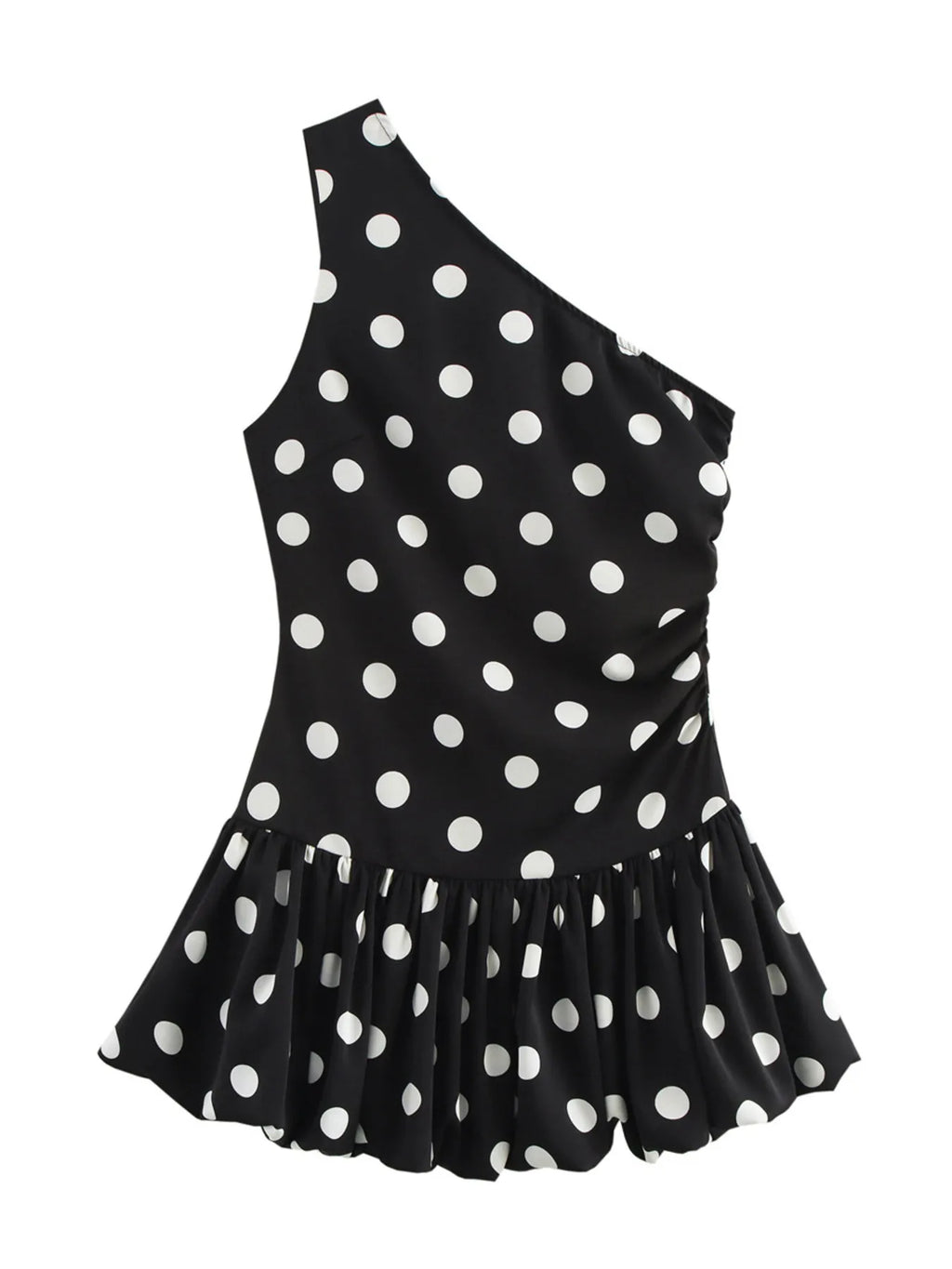 One-Shoulder Polka Dot Mini Dress - Blushé Belle