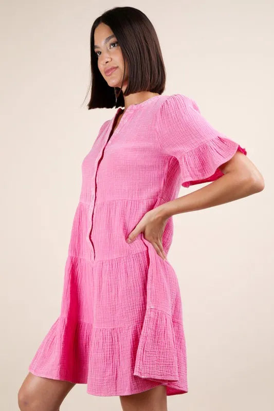 VERY J Plus Size Mineral Washed Woven Mini Dress - Blushé Belle