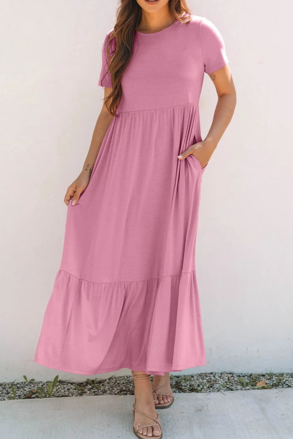 Solid Color High Waist Pocketed Tee Dress - Blushé Belle