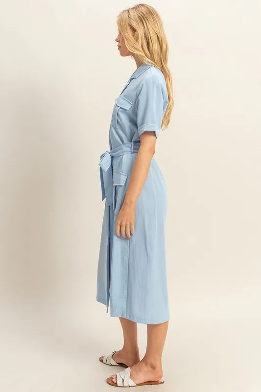 HYFVE Button Front Belted Safari Midi Dress - Blushé Belle