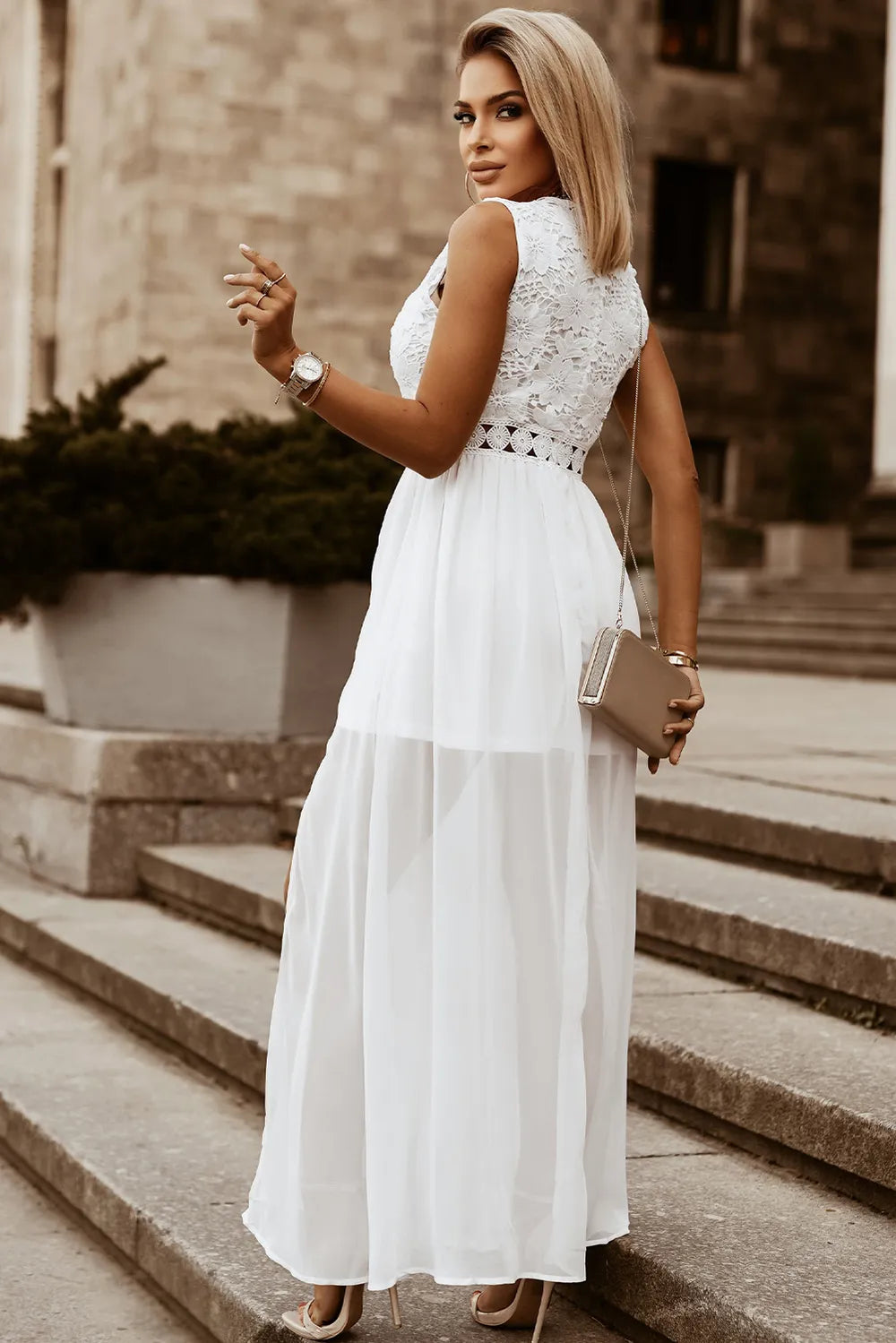 Slit Lace Detail V-Neck Dress - Blushé Belle