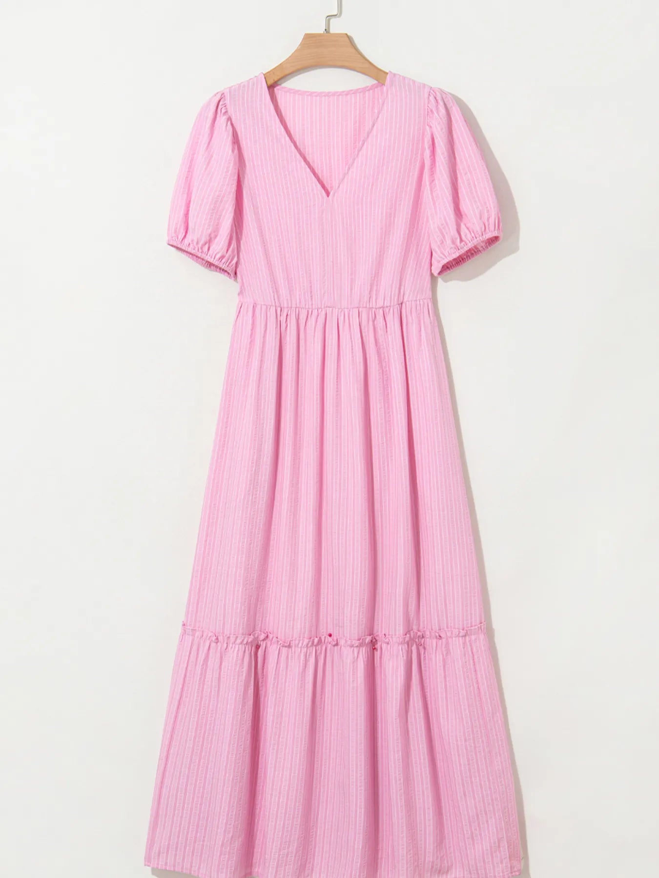 Striped Puff Sleeve V-Neck Maxi Dress - Blushé Belle