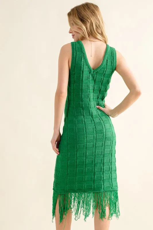 And The Why Checkerboard Drop-Needle Fringe Sleeveless Dress - Blushé Belle