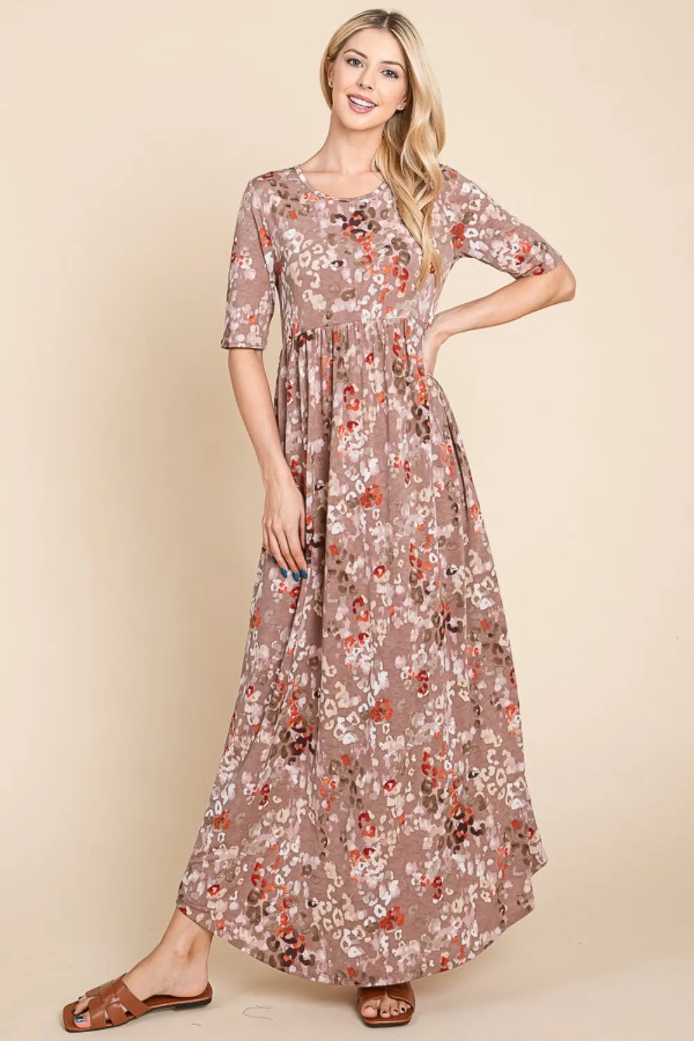 BOMBOM Printed Shirred Maxi Dress - Blushé Belle