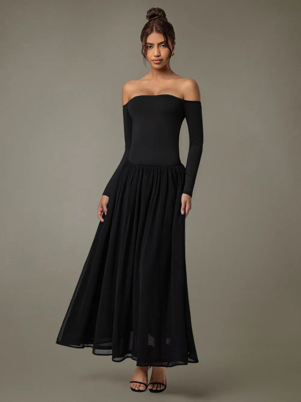 Off Shoulder Long Sleeve Maxi Dress - Blushé Belle